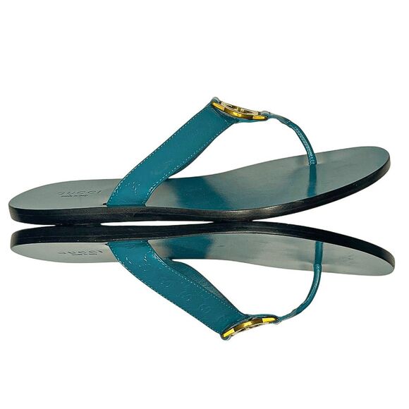 Gucci Microguccissima Patent Leather Interlocking GG Thong Sandals EU 36.5 Blue - Picture 6 of 13